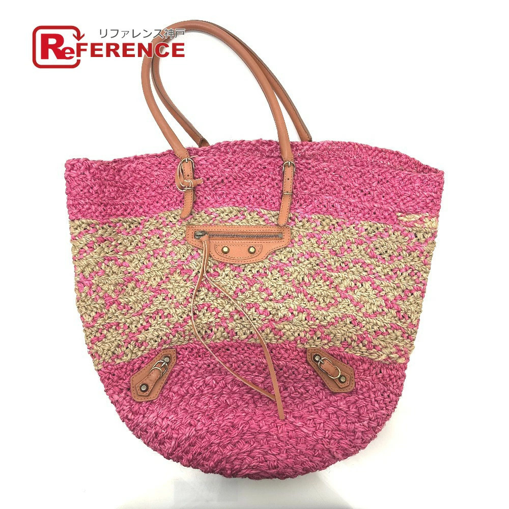 BALENCIAGA Straw Tan Bag Raffia Tote Multicolor